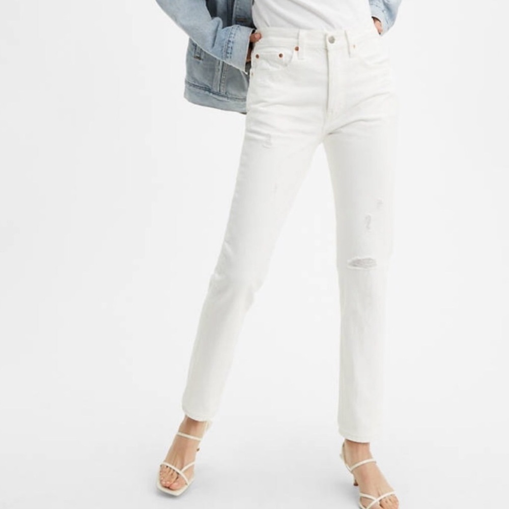White 501 Premium High Rise Cotton Jeans